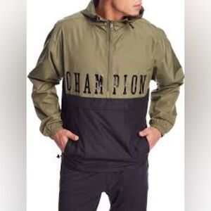 Champion Men's Two-Tone Color Block Windbreaker in Olive and Black size L